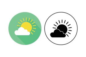 Colorful weather icon illustrating sunshine behind a cloud with two distinct variations in a set. vector
