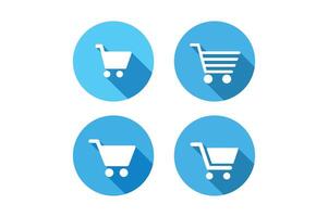 art of Collection of different shopping cart symbols inside blue circles vector