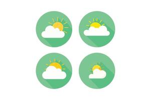Simple illustrations depicting sunny weather forecast with sun and cloud symbols vector