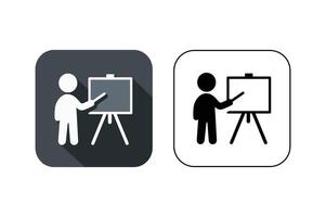 Simple illustration of a person presenting on a whiteboard within a rounded square icon vector