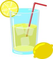 A lemonade glass with ice cubes, straw, and lemon slice vector