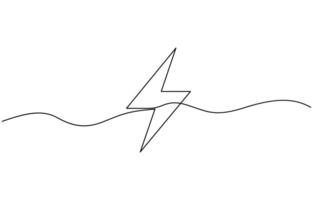 Lightning electric power in continuous one line art drawing. vector