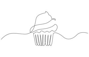 Continuous one line drawing of cup cake. One line drawing illustration, Muffin cake depicted in continuous line. vector
