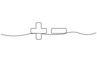 Continuous linear drawing of plus and minus signs. Plus and minus signs. Abstract background drawn with one line art design vector
