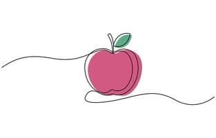 Colored apple continuous line drawing of an apple on a uniform white background vector