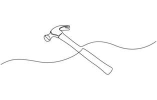 Continuous one line drawing of hammer, carpenter tool, One continuous line drawing of claw hammer. Editable strokes. vector