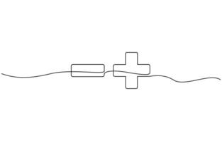 Continuous linear drawing of plus and minus signs. Plus and minus signs. Abstract background drawn with one line vector
