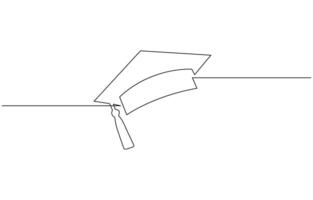 One continuous line drawing of graduation hat. Concept of student of university college and school. vector