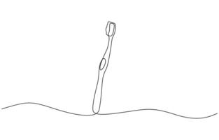 Toothbrush single continuous one line drawing with toothpaste. Dental care concept, minimalist design vector
