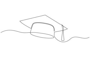 Continuous one line drawing of graduation cap and tube isolated on white background. vector