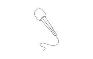 Simple line microphone minimal line concept.drawing of single continuous line mic cable. vector