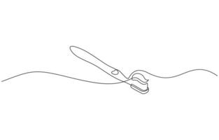 Toothbrush single continuous one line drawing with toothpaste. Dental care concept, minimalist drawing design vector