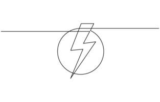 Lightning Bolt Continuous Line Art Illustration, Flash Illustration, continuous line electric icon. vector
