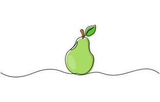 Pear fruits continuous one line drawing One line pear design. Hand drawn minimalism style illustration isolated on white background vector