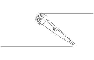 Music and podcast recording tool, modern minimalistic linear design, one line drawing wired microphone pro design. vector