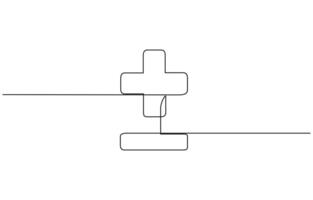 Continuous linear drawing of plus and minus signs. Plus and minus signs. Abstract background drawn with one line art. vector