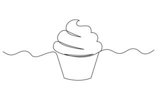 Continuous one line drawing of cup cake. One line drawing illustration, Muffin cake depicted in continuous line drawing. vector