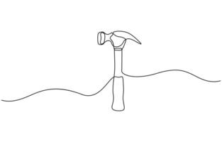 Continuous one line drawing of hammer carpentry equipment, One continuous line drawing of claw hammer. Editable strokes. vector
