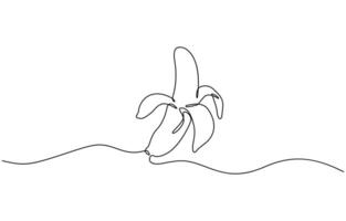 Banana in one continuous line art drawing style. Minimalist black line sketch isolated vector