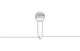 Retro microphone in one line drawing. Music and podcast recording tool, modern minimalistic linear design. vector