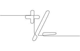 Continuous linear drawing of plus and minus signs. Plus and minus signs. Abstract background drawn with one line art design. vector