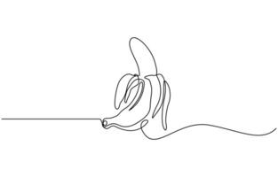 Continuous one line hand drawn of peeled banana isolated on white background. vector