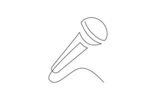 Music and podcast recording tool, modern minimalistic linear design, one line drawing wired microphone pro . vector