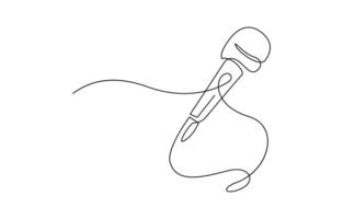 Retro microphone in one line drawing. Music and podcast recording tool. vector