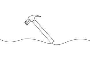 Hammer outline modern illustration. Editable strokes. Continuous one line drawing of hammer, carpenter tool. vector