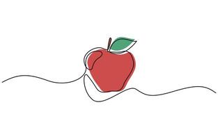 Red apple one continuous line drawing art illustration , single line vector