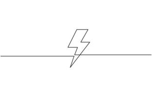 Lightning electric power in continuous one line art drawing. Flash bolt sign symbol. vector