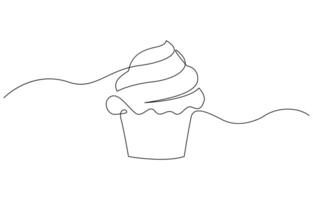 Continuous one single minimal line drawing cupcake, Pastry, bakery concept single line. Editable outline. vector
