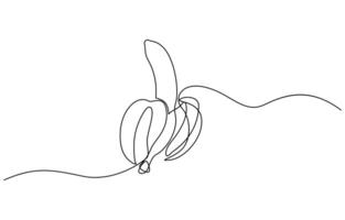 Banana in one continuous line art drawing style. Minimalist black line sketch isolated on white background. vector