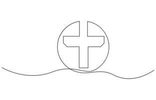 Christian church symbol in continuous line drawing style. Line art of a heart with Christian cross. EPS 10 vector