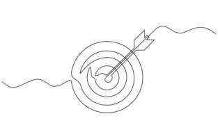 Target with arrow continuous one line drawing and business icon, Continuous drawing of one edited target line in the center with an arrow. vector