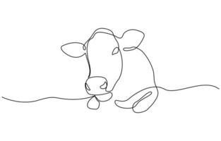 Continuous line of cows eating grass. one line drawing of cow farm. single line illustration design. vector