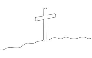 Christian cross in continuous line drawing style. Line art of christian cross. Christian cross. Continuous line drawing. Christianity religion concept editable stroke, premium design. vector