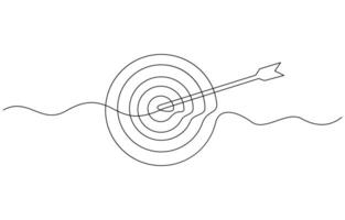 Target with arrow continuous one line drawing and business icon, Continuous drawing of one edited target line in the center with an arrow vector