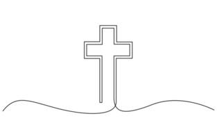 Christian cross in continuous line drawing style. Line art of christian cross. Christian cross. Continuous line drawing. Christianity religion concept editable stroke. vector