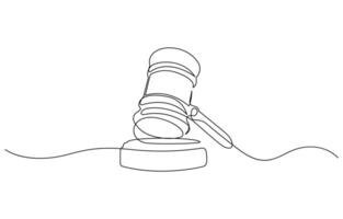 Judge hammer one continuous single line art drawing, One line drawing of judge hammer law symbol continuous hand drawn sketch minimalist line art. vector