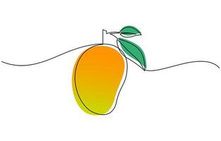 One line drawing art color illustration, continuous one line drawing mango. art color illustration design vector