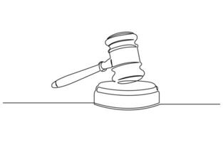 Judge hammer one continuous single line art drawing, One line drawing of judge hammer law symbol continuous hand drawn sketch minimalist design vector