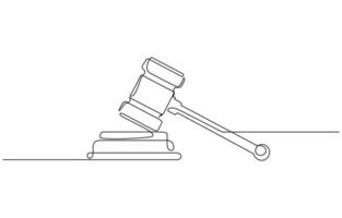 Judge hammer one continuous single line art drawing, One line drawing of judge hammer law symbol continuous hand drawn sketch minimalist line art vector