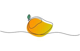 One line drawing art color illustration, continuous one line drawing mango. art color illustration drawing design. vector