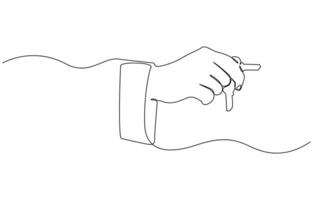 Hand holding a key in continuous line drawing, symbolizing opportunity and unlocking potential.One line drawing of Hand holding a key. Representing property, solution, or security concept. vector