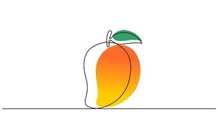 One line drawing art color illustration, continuous one line drawing mango. art color illustration drawing design vector