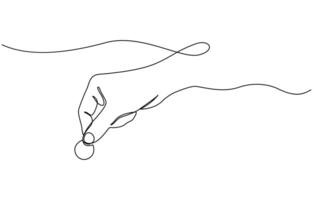 Hand holding coin continuous one line drawing art, Simplicity sketch hand drawn minimalism. One line drawing of hand holding money of dollar coin sign vector