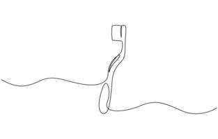 Toothbrush single continuous one line drawing with toothpaste. Dental care concept, minimalist design. vector
