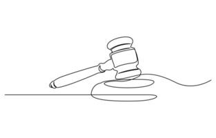 Judge hammer one continuous single line art drawing, One line drawing of judge hammer law symbol continuous hand drawn sketch minimalist. vector