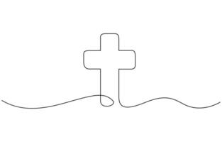 Christian cross in continuous line drawing style. Line art of christian cross. Christian cross. Continuous line drawing. Christianity religion concept editable stroke, premium drawing vector
